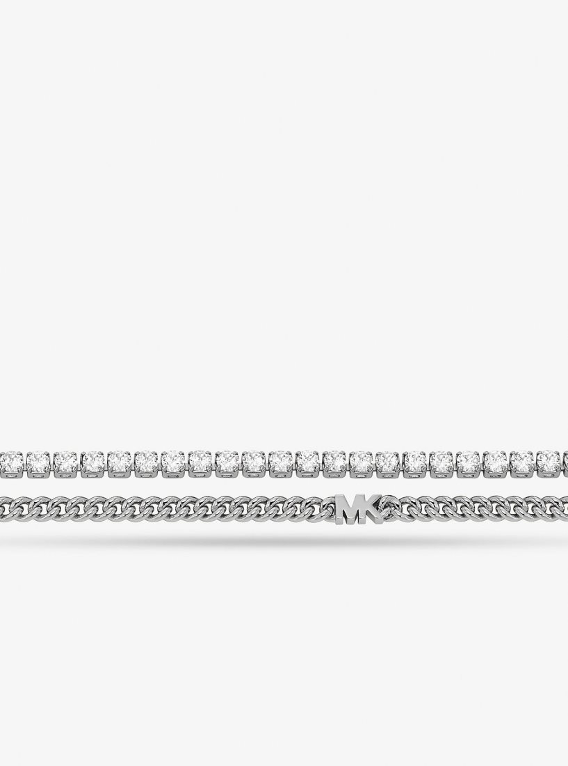 Michael Kors Precious Metal-Plated Brass Double Chain Tennis Necklace Ketten Damen Silber | IFCOJP152
