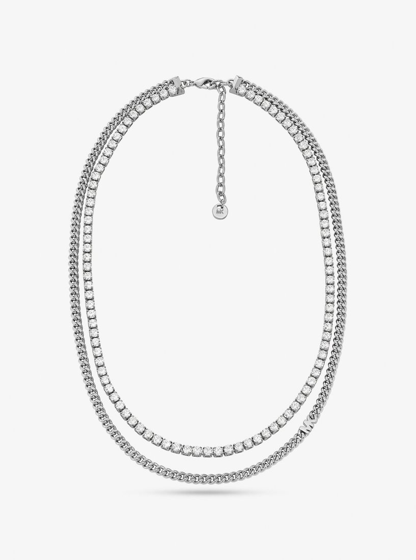 Michael Kors Precious Metal-Plated Brass Double Chain Tennis Necklace Ketten Damen Silber | IFCOJP152