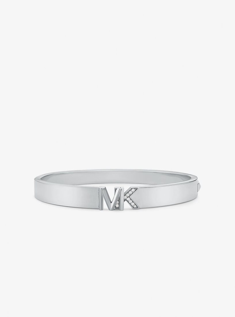 Michael Kors Precious Metal-Plated Brass Pave Logo Bangle Armbänder Damen Silber | INHKZT456