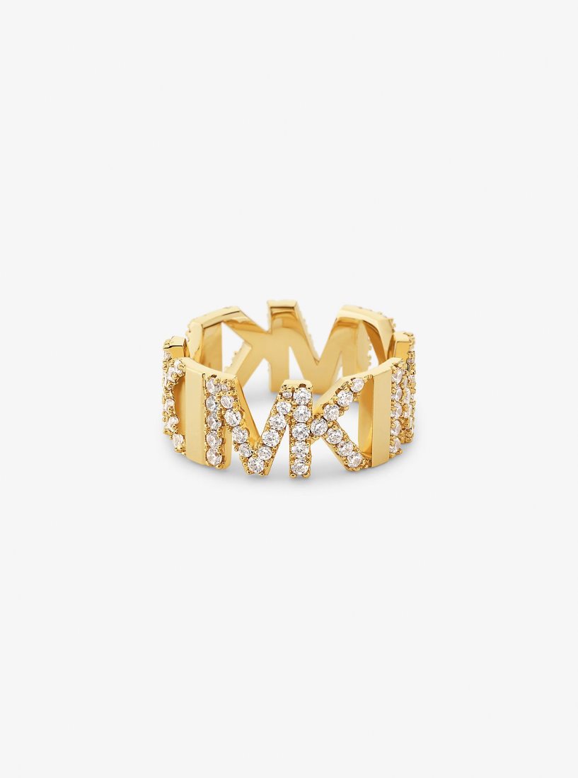 Michael Kors Precious Metal-Plated Brass Pave Logo Ring Ringe Damen Gold | LECUYI126