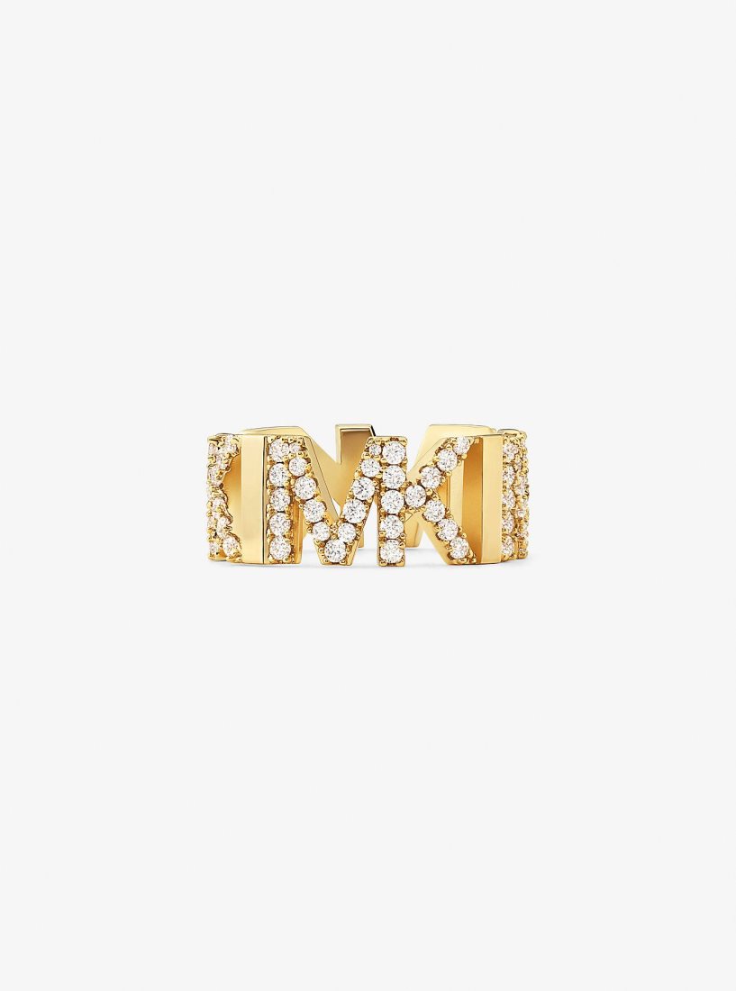 Michael Kors Precious Metal-Plated Brass Pave Logo Ring Ringe Damen Gold | LECUYI126