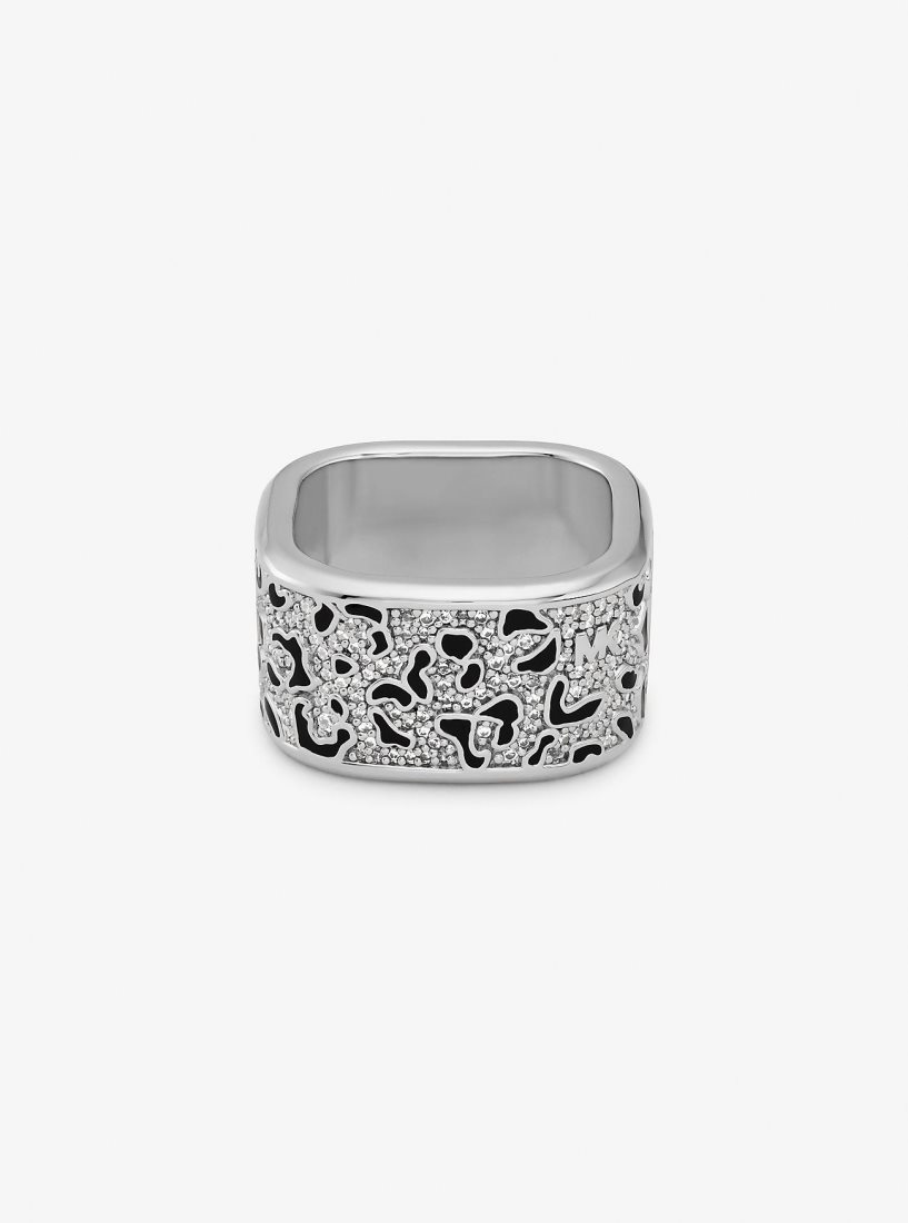 Michael Kors Precious Metal-Plated Brass and Enamel Leopard Pave Ring Ringe Damen Silber | OLVGJD475