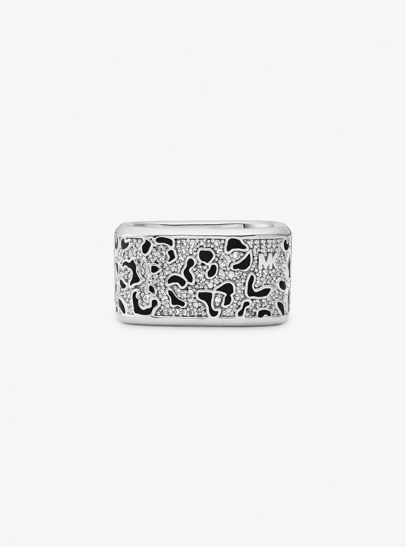 Michael Kors Precious Metal-Plated Brass and Enamel Leopard Pave Ring Ringe Damen Silber | OLVGJD475