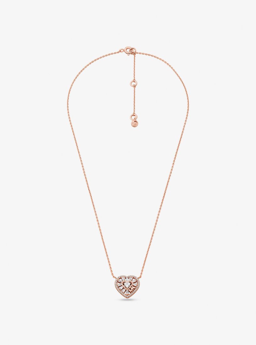 Michael Kors Precious Metal-Plated Sterling Silver Pave Heart Necklace Ketten Damen Rosa Gold | RLWHJK805