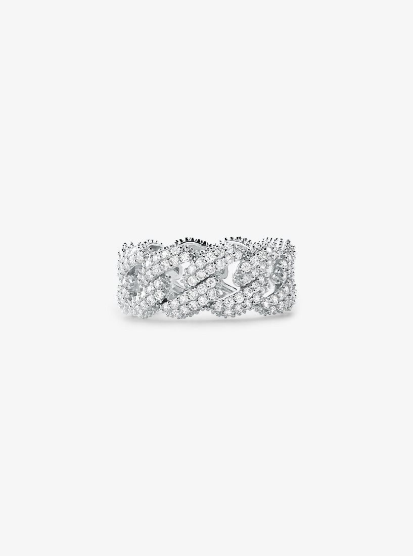 Michael Kors Precious Metal-Plated Sterling Silver Pave Curb Link Ring Ringe Damen Silber | RNYEHP576