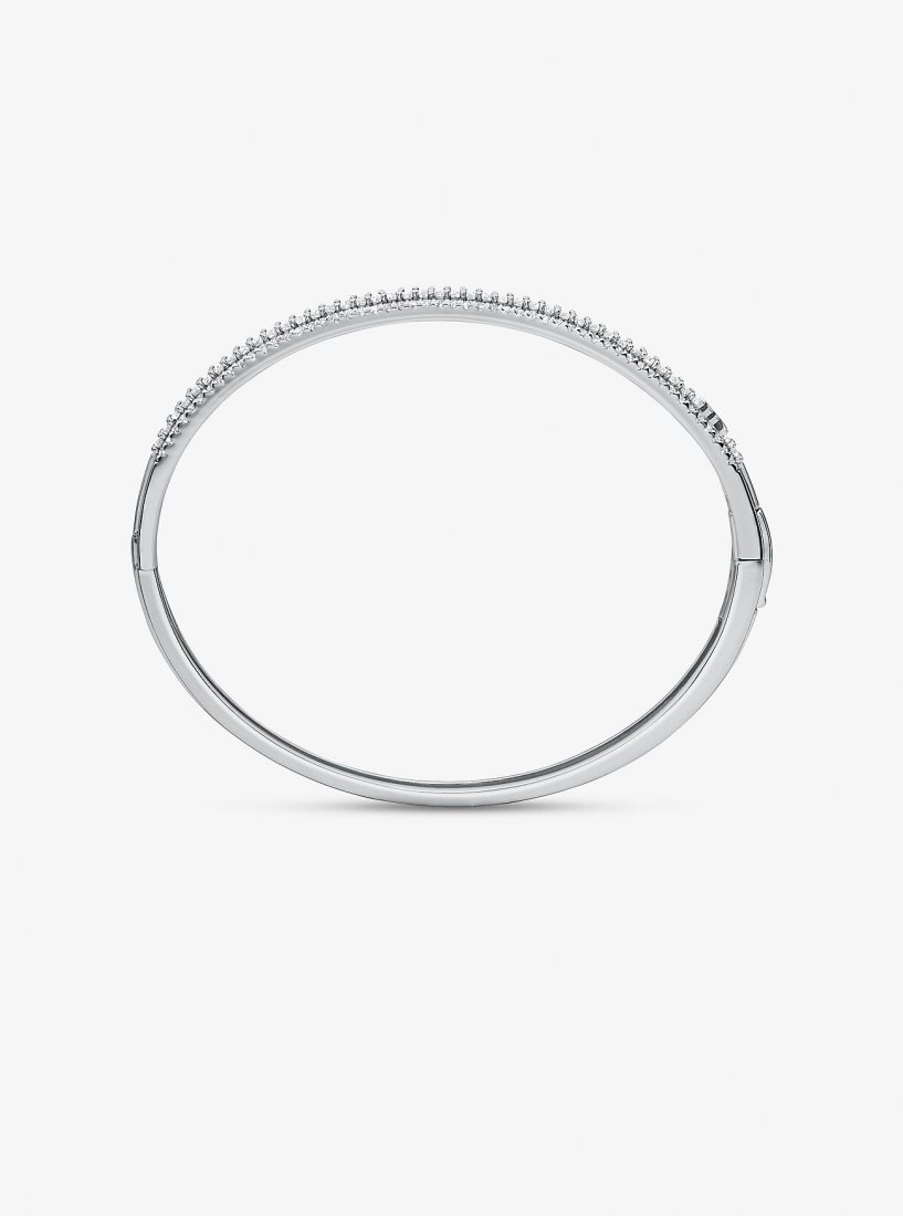 Michael Kors Precious Metal-Plated Sterling Silver Pave Bangle Armbänder Damen Silber | SZQMXI926