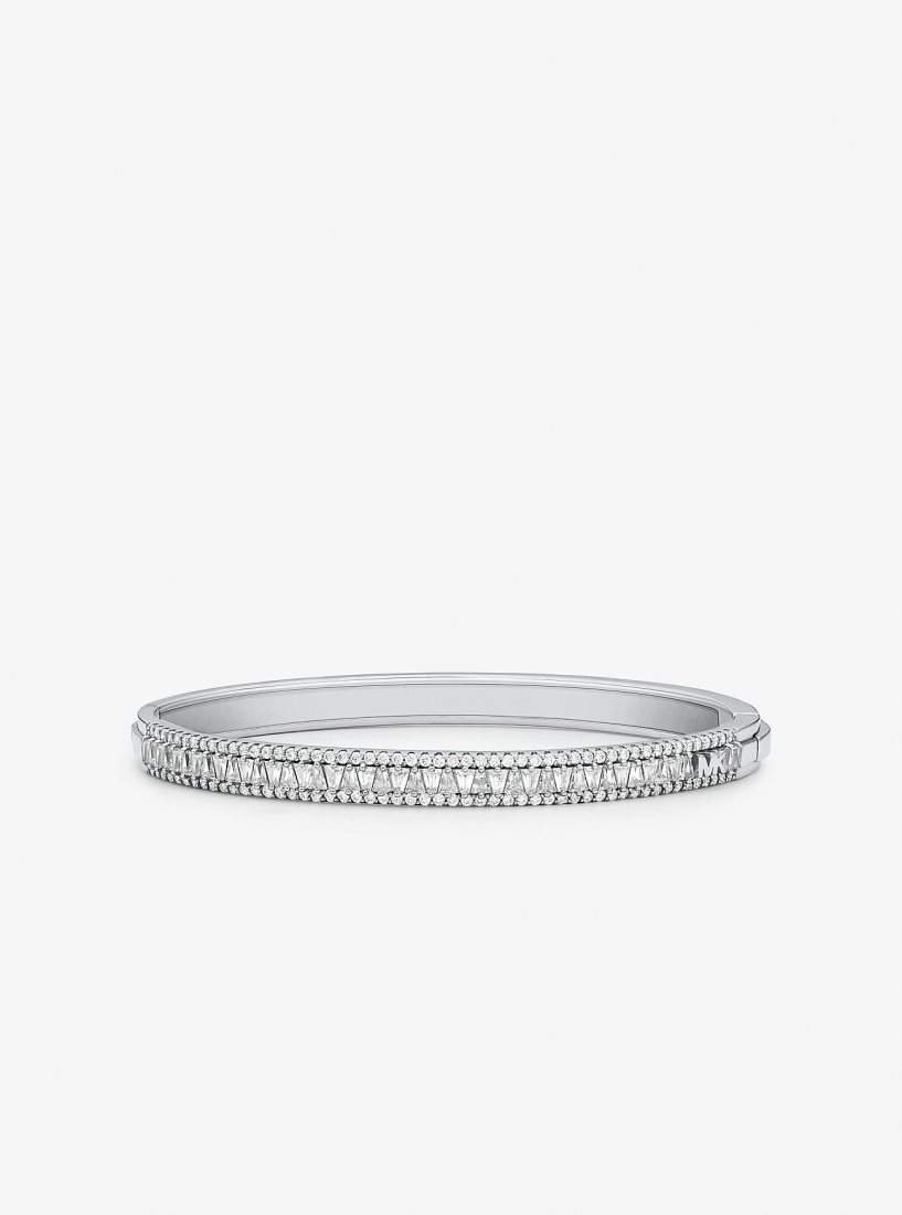 Michael Kors Precious Metal-Plated Sterling Silver Pave Bangle Armbänder Damen Silber | SZQMXI926
