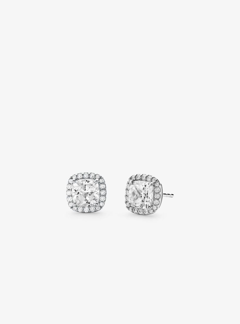Michael Kors Precious Metal-Plated Sterling Silver Pave Stud Earrings Ohrringe Damen Silber | CQBYDK719
