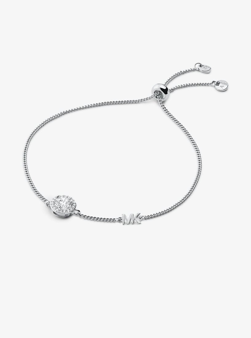 Michael Kors Precious Metal-Plated Sterling Silver Pave Halo Slider Bracelet Armbänder Damen Silber | DUHPIQ923
