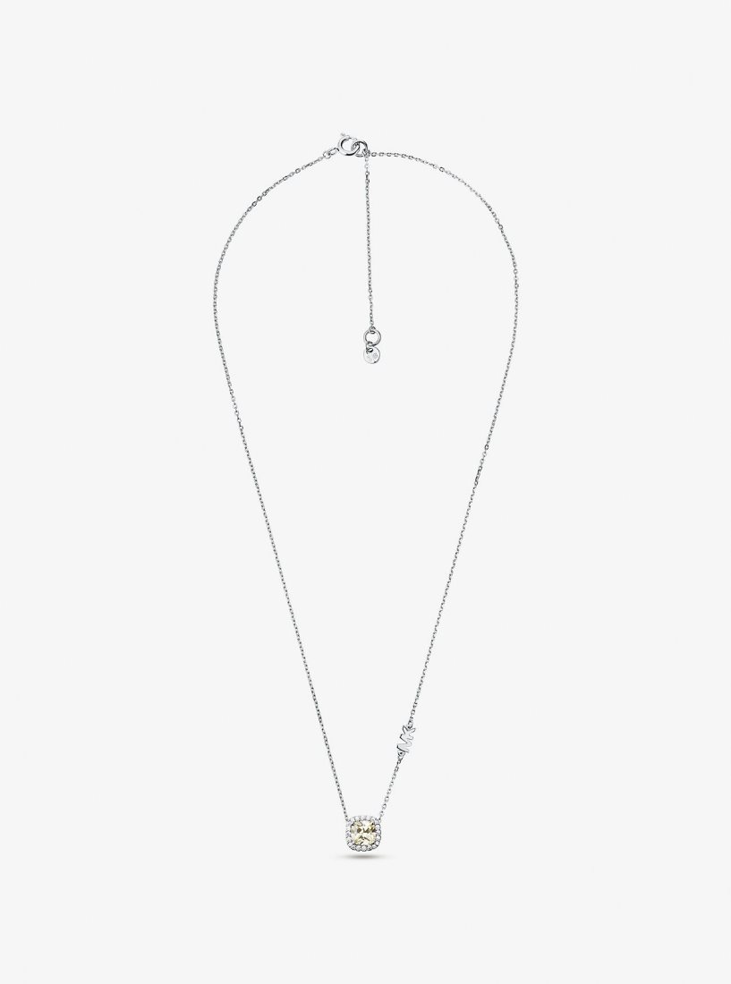 Michael Kors Precious Metal-Plated Sterling Silver Pave Halo Necklace Ketten Damen Silber | FHNYIC748