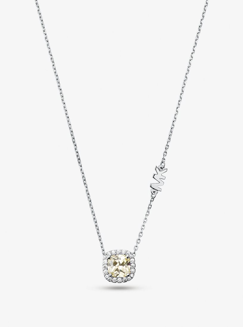 Michael Kors Precious Metal-Plated Sterling Silver Pave Halo Necklace Ketten Damen Silber | FHNYIC748
