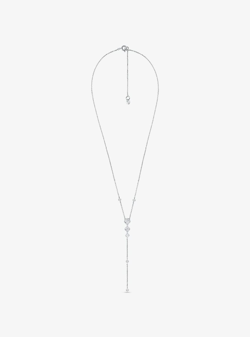 Michael Kors Precious Metal-Plated Sterling Silver Cubic Zirconia Lariat Necklace Ketten Damen Silber | FRYZUT892