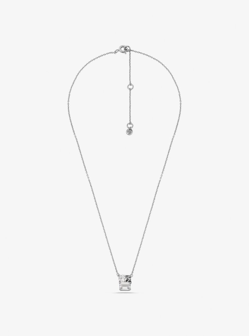 Michael Kors Precious Metal-Plated Sterling Silver Pave Logo Necklace Ketten Damen Silber | JBVEKP670