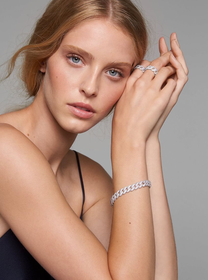 Michael Kors Precious Metal-Plated Sterling Silver Pave Curb Link Bracelet Armbänder Damen Silber | NACZIG631