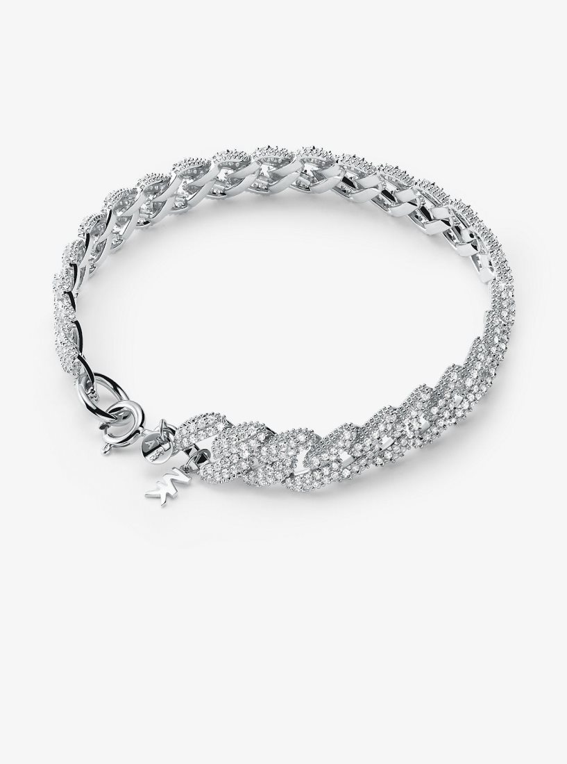 Michael Kors Precious Metal-Plated Sterling Silver Pave Curb Link Bracelet Armbänder Damen Silber | NACZIG631