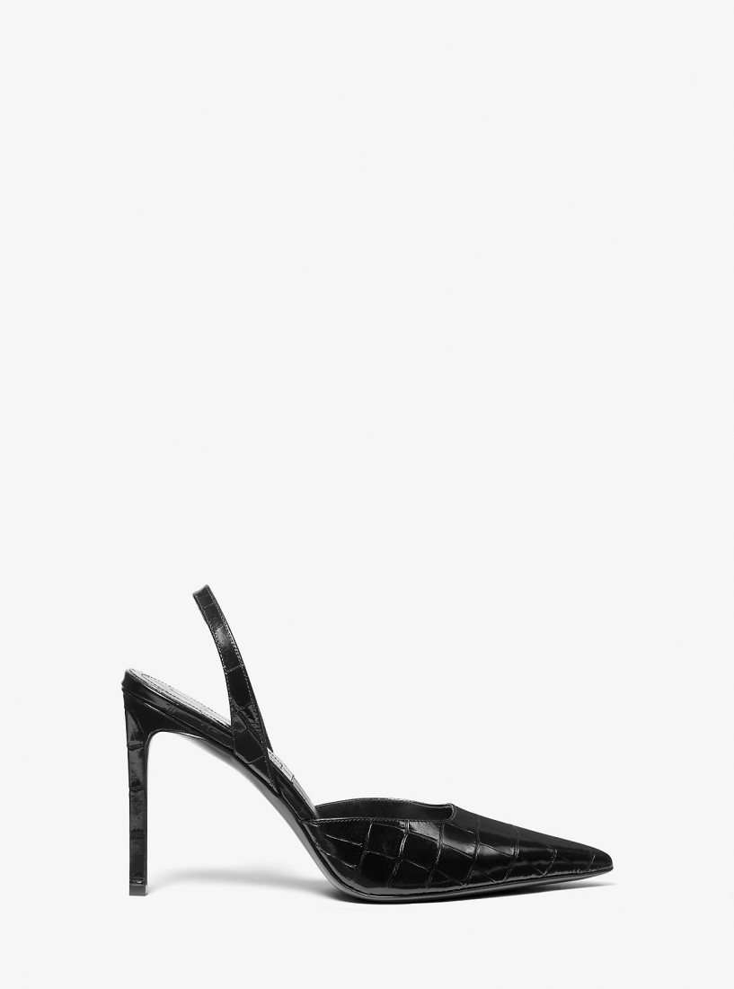 Michael Kors Presley Crocodile Embossed Leather Pump Hohe Schuhe Damen Schwarz | KIUWHR460