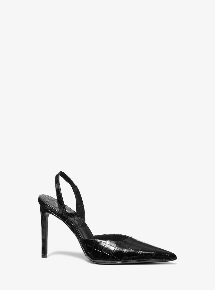 Michael Kors Presley Crocodile Embossed Leather Pump Hohe Schuhe Damen Schwarz | KIUWHR460