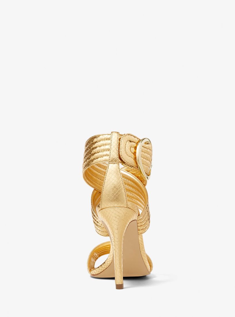 Michael Kors Remi Metallic Snake Embossed Leather Sandal Sandalen Damen Gold | HFNBGC871