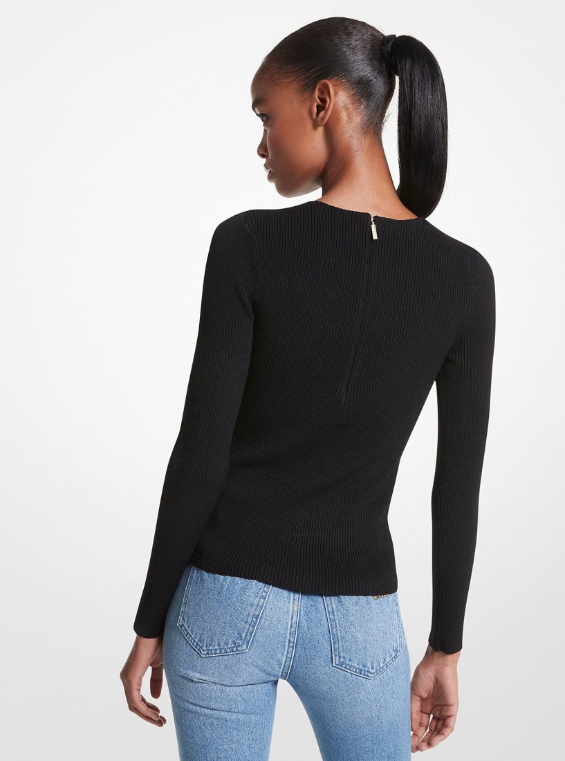 Michael Kors Ribbed Stretch Knit Cutout Sweater Pullover Damen Schwarz | FKRCAS459