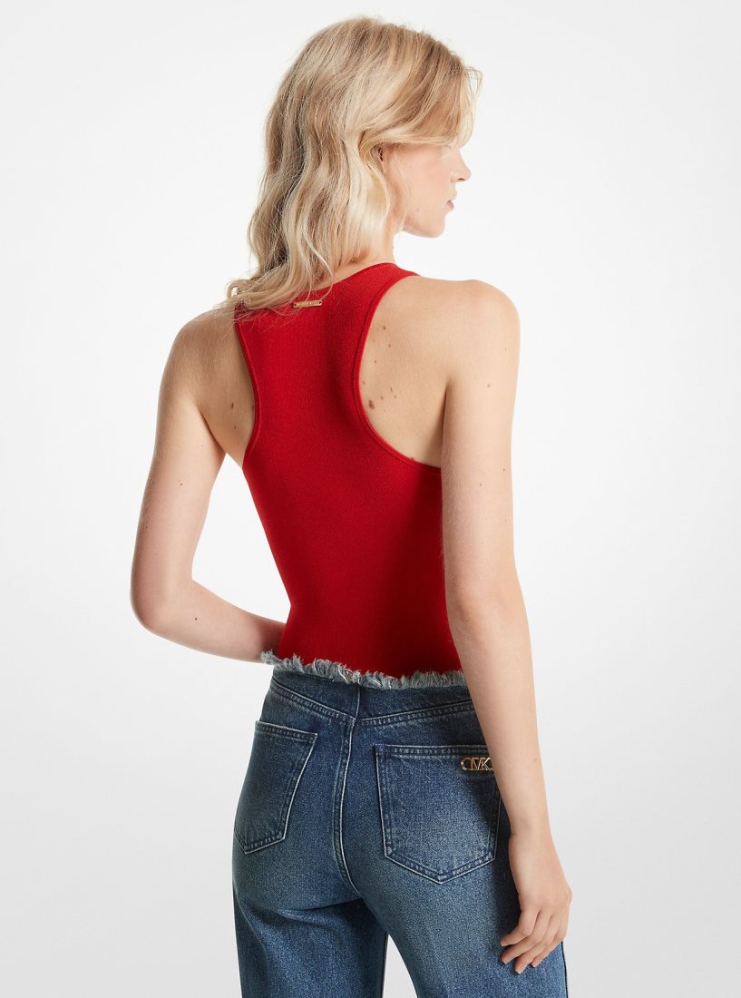 Michael Kors Ribbed Stretch Knit Racerback Bodysuit T-shirts Damen Rot | YATRCD735