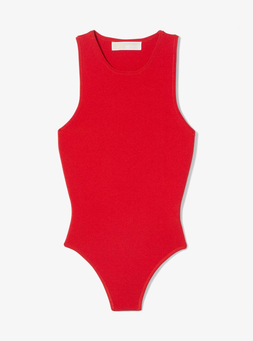 Michael Kors Ribbed Stretch Knit Racerback Bodysuit T-shirts Damen Rot | YATRCD735