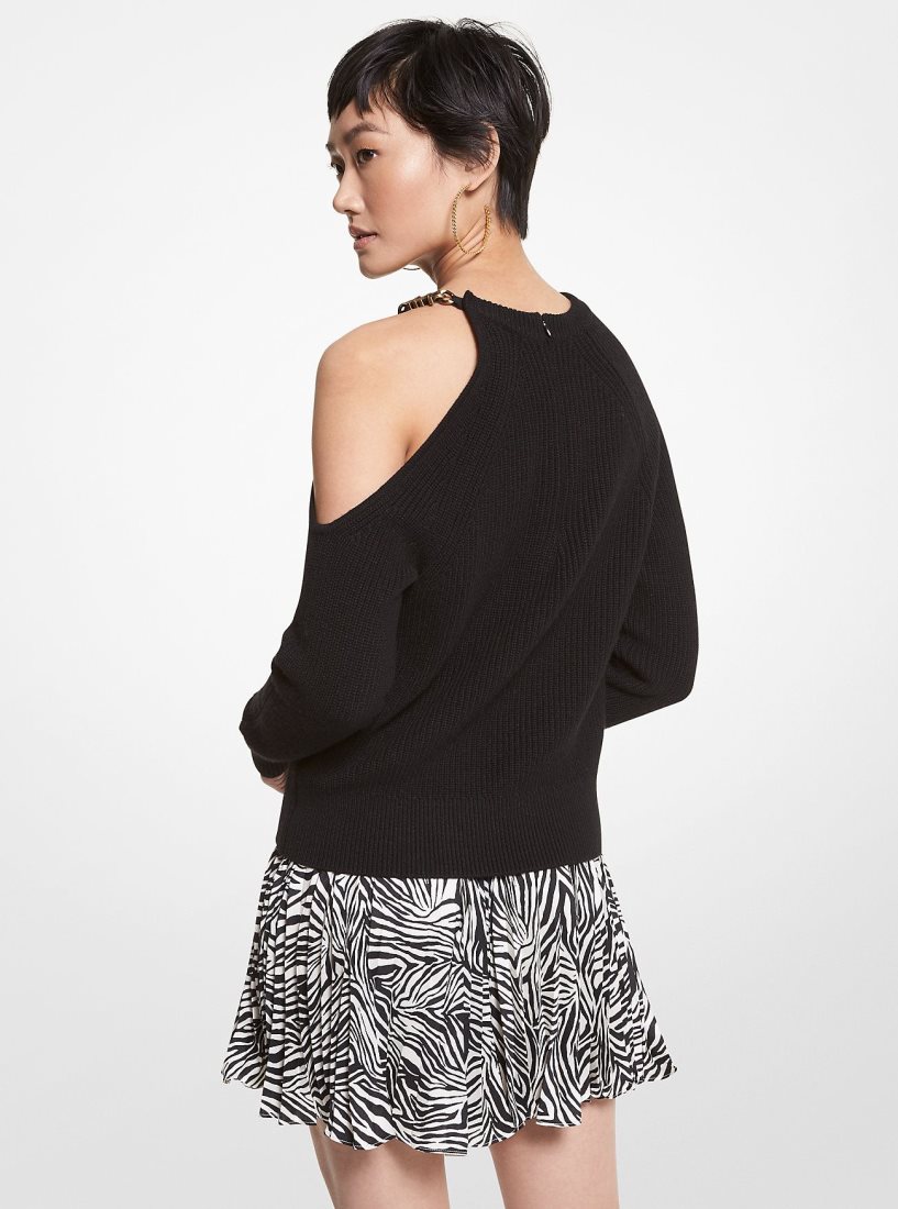 Michael Kors Ribbed Wool Blend Asymmetric Sweater Pullover Damen Schwarz | YJUVDN084
