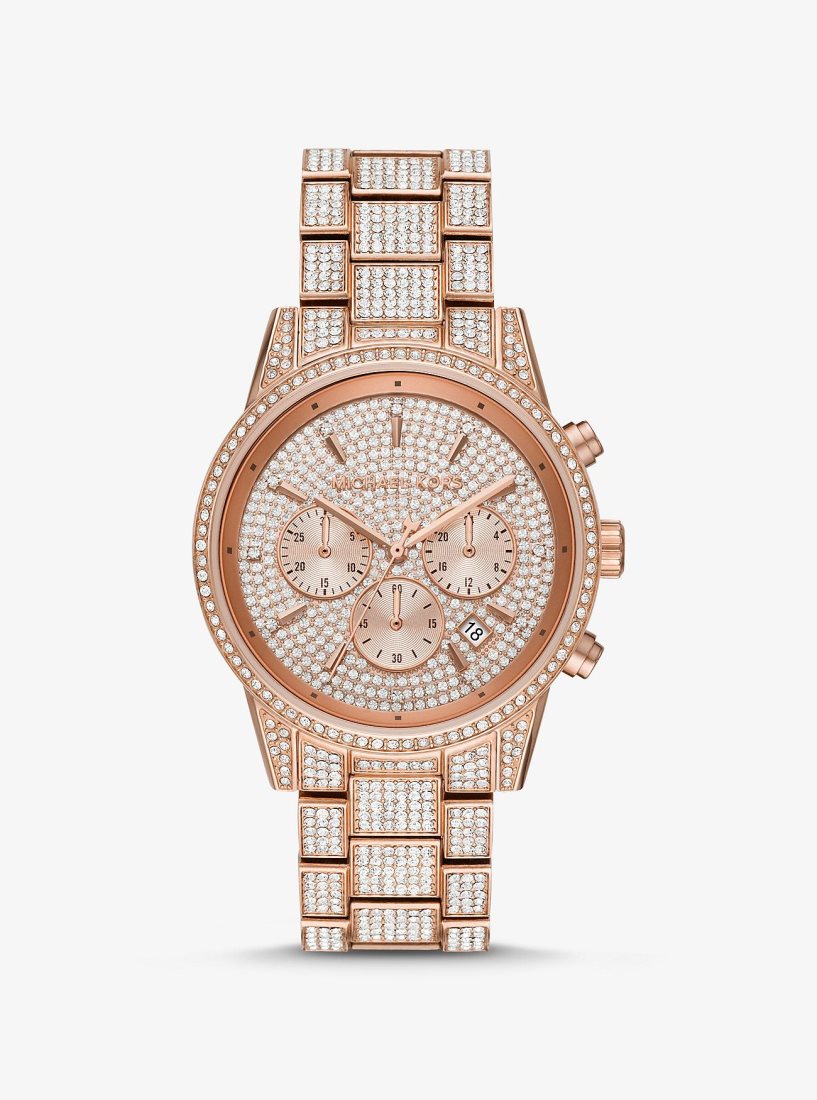 Michael Kors Ritz Pave Rose Gold-Tone Watch Gold-tone Damen Rosa Gold | KRTXQS941