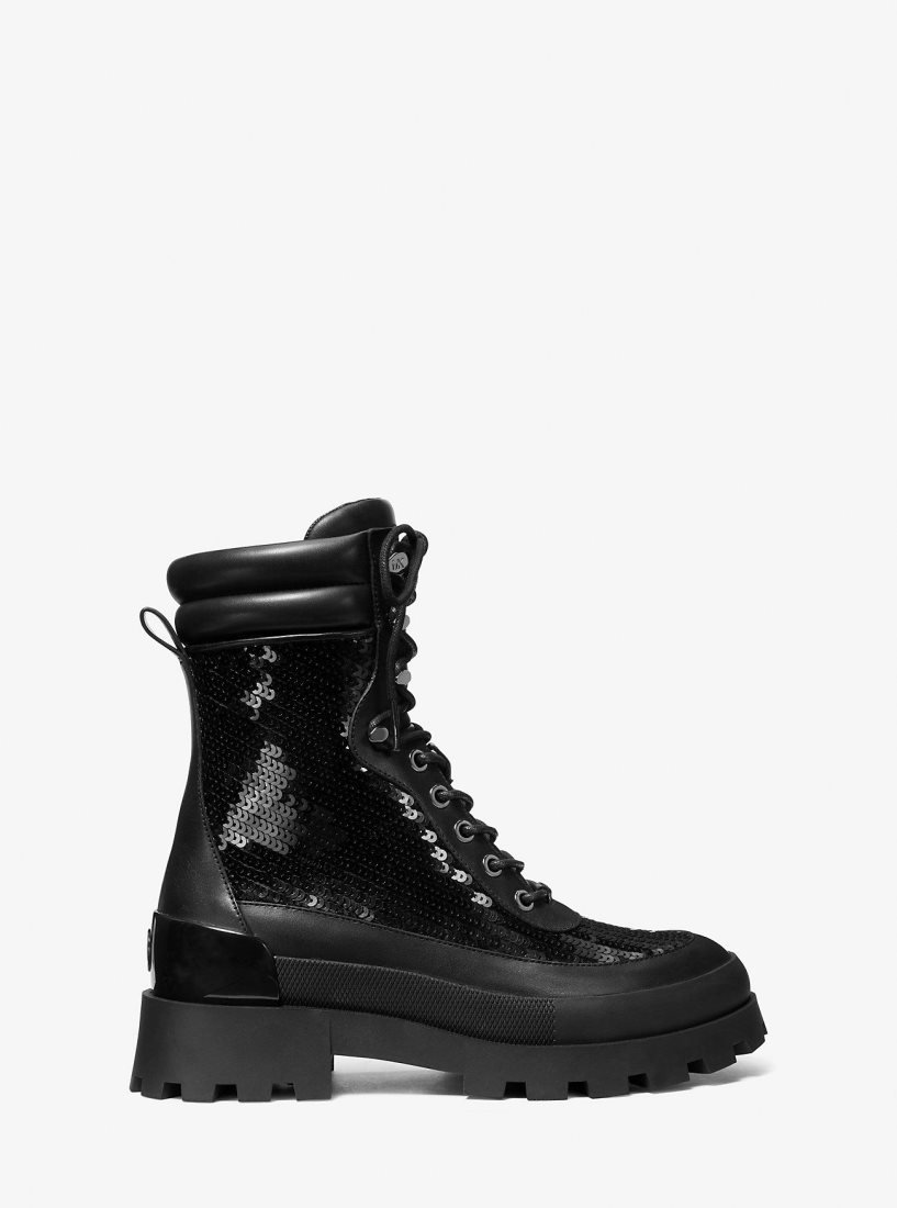 Michael Kors Rowan Embellished Leather Lace-Up Boot Stiefeletten Damen Schwarz | FYPTWM624