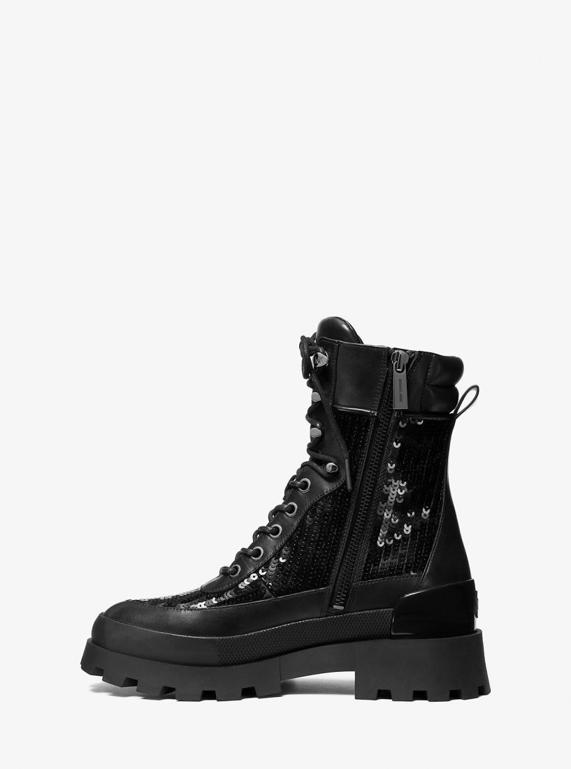 Michael Kors Rowan Embellished Leather Lace-Up Boot Stiefeletten Damen Schwarz | FYPTWM624