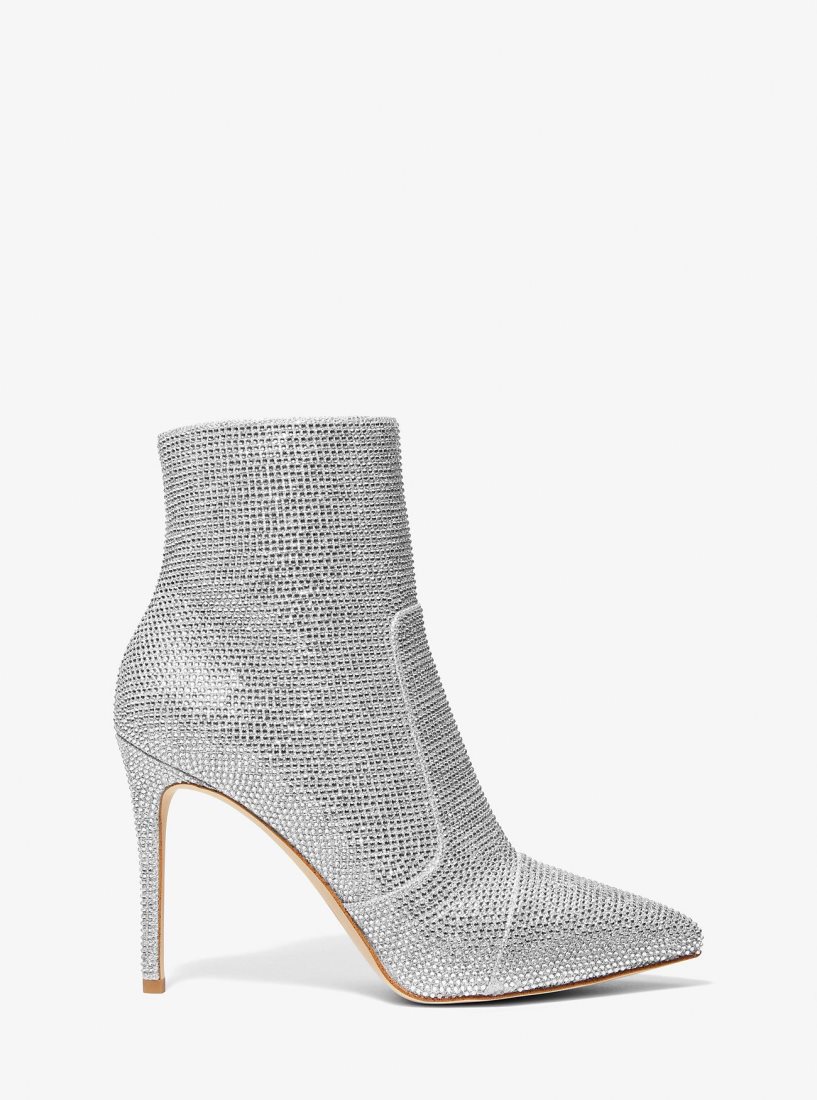 Michael Kors Rue Embellished Glitter Chain-Mesh Ankle Boot Stiefel Damen Silber | VYDQSZ216