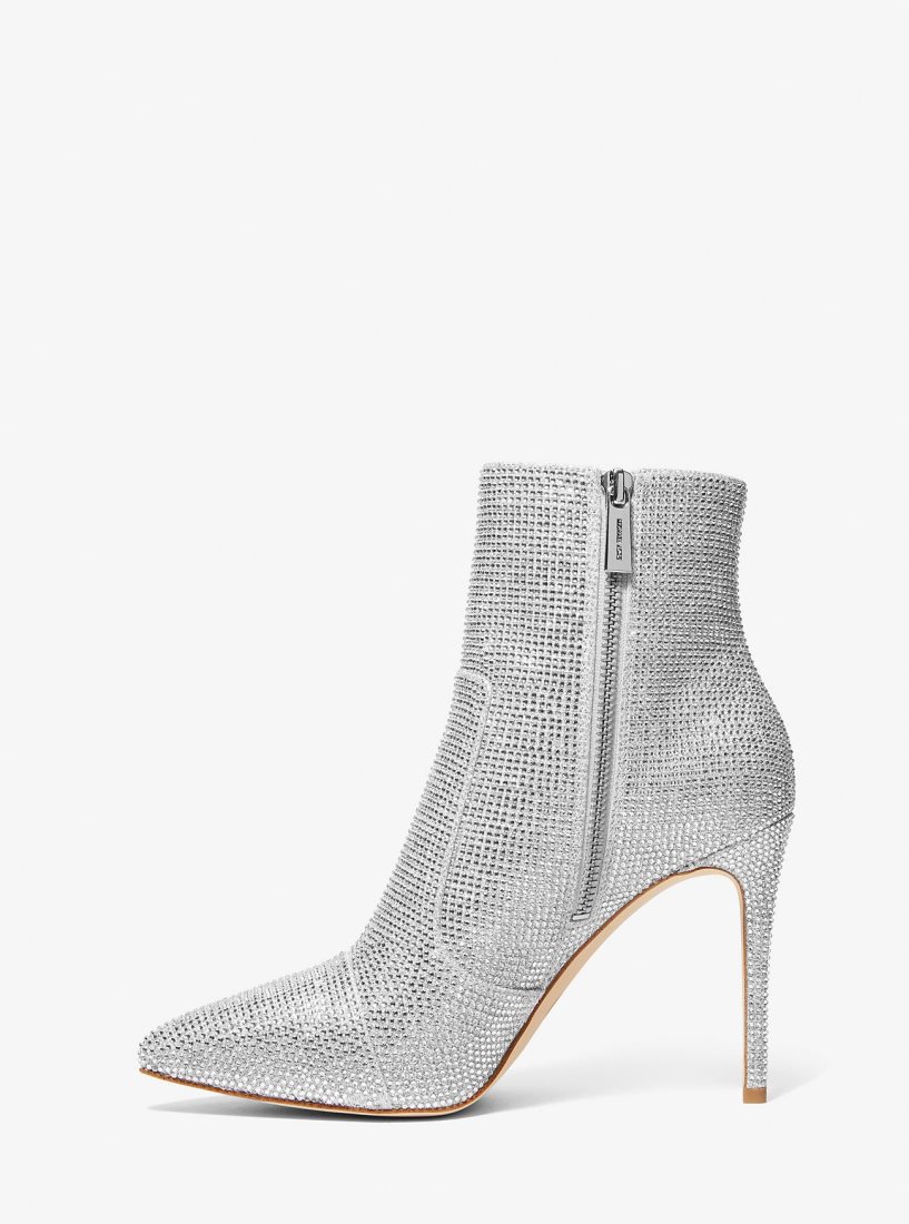 Michael Kors Rue Embellished Glitter Chain-Mesh Ankle Boot Stiefel Damen Silber | VYDQSZ216