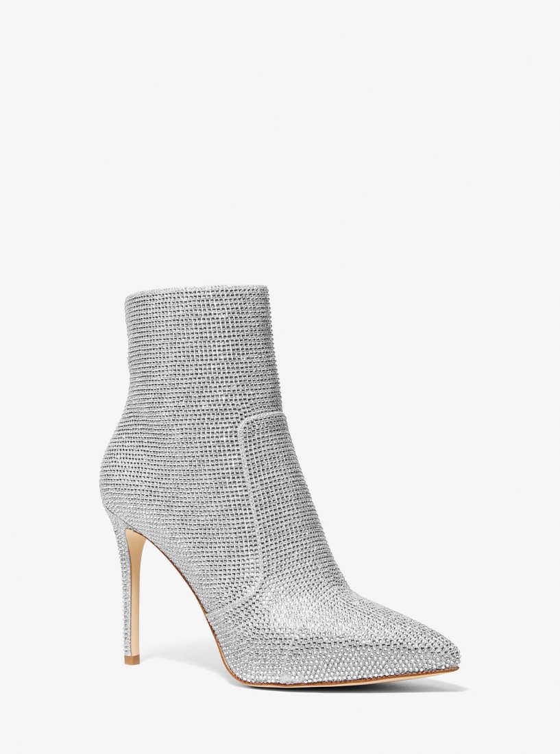 Michael Kors Rue Embellished Glitter Chain-Mesh Ankle Boot Stiefel Damen Silber | VYDQSZ216