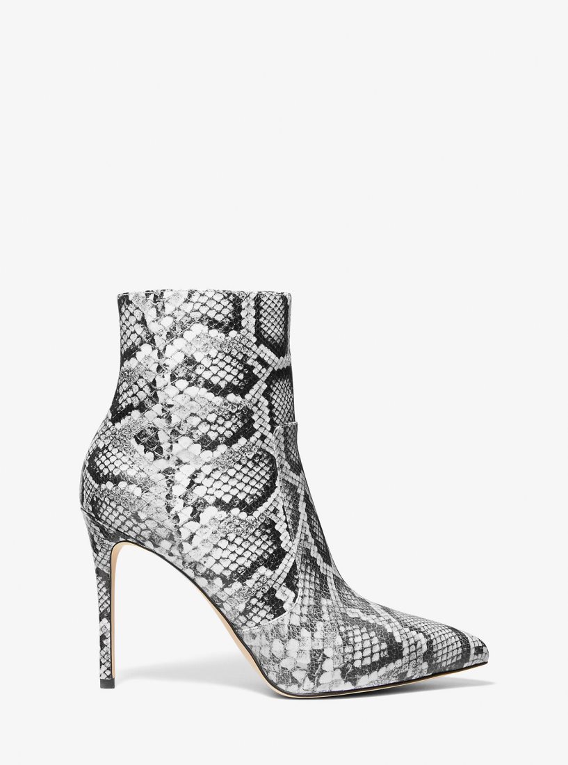 Michael Kors Rue Snake Embossed Leather Ankle Boot Stiefeletten Damen Schwarz | UWQHNI780