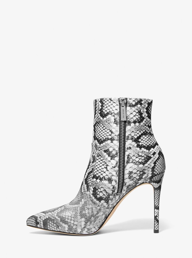 Michael Kors Rue Snake Embossed Leather Ankle Boot Stiefeletten Damen Schwarz | UWQHNI780