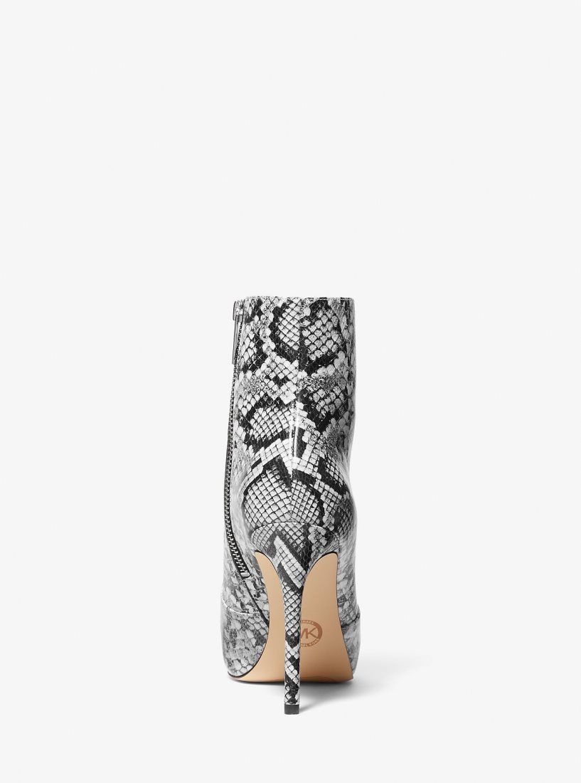 Michael Kors Rue Snake Embossed Leather Ankle Boot Stiefeletten Damen Schwarz | UWQHNI780