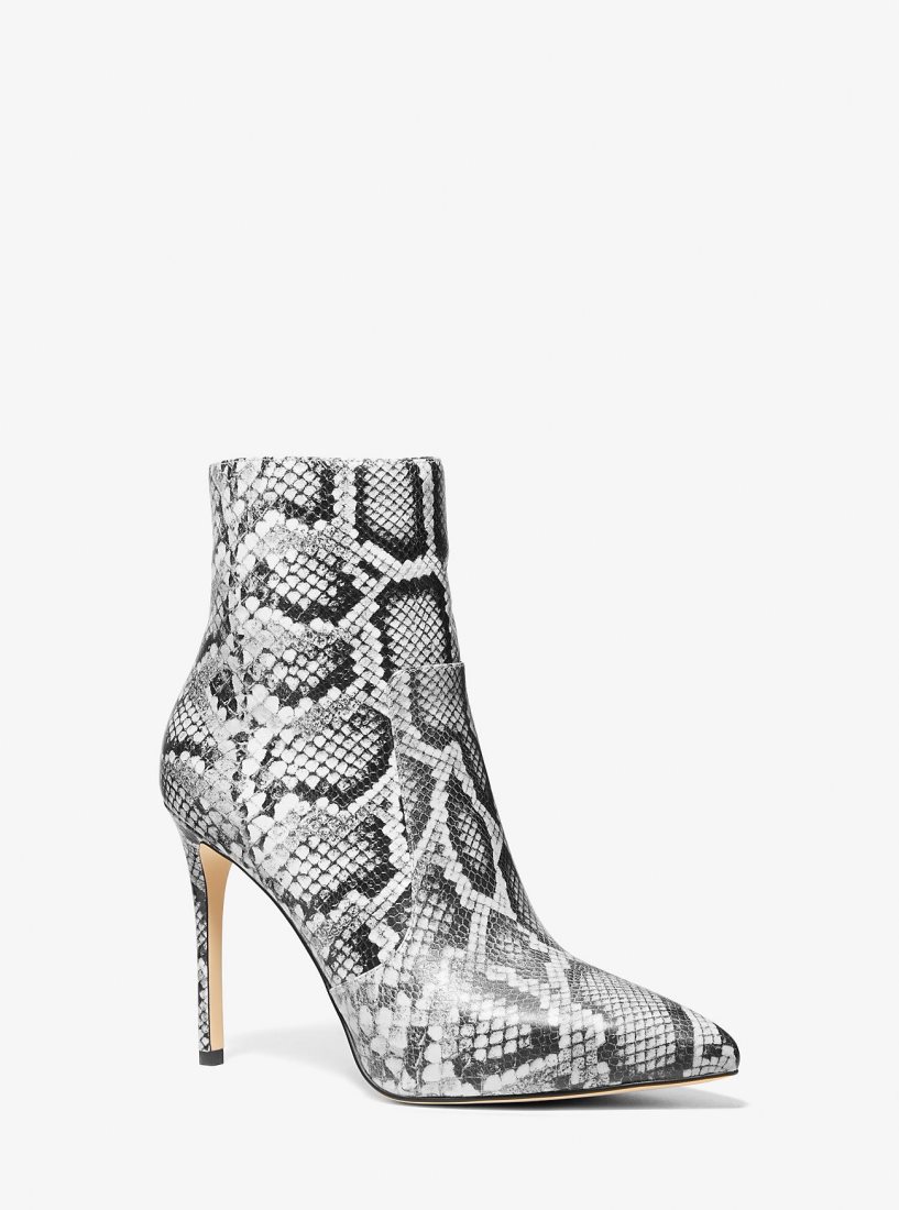 Michael Kors Rue Snake Embossed Leather Ankle Boot Stiefeletten Damen Schwarz | UWQHNI780