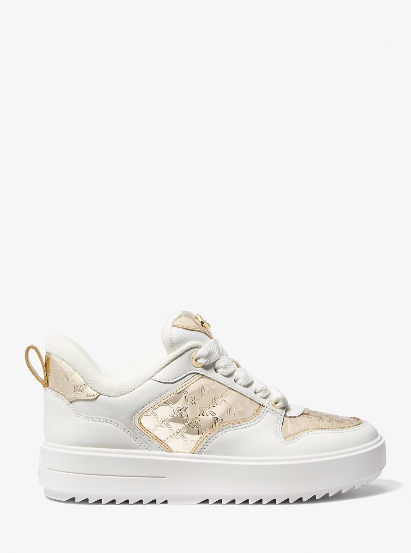 Michael Kors Rumi Leather and Logo-Embossed Metallic Platform Sneakers Sneakers Damen Gold | GNIDXM093