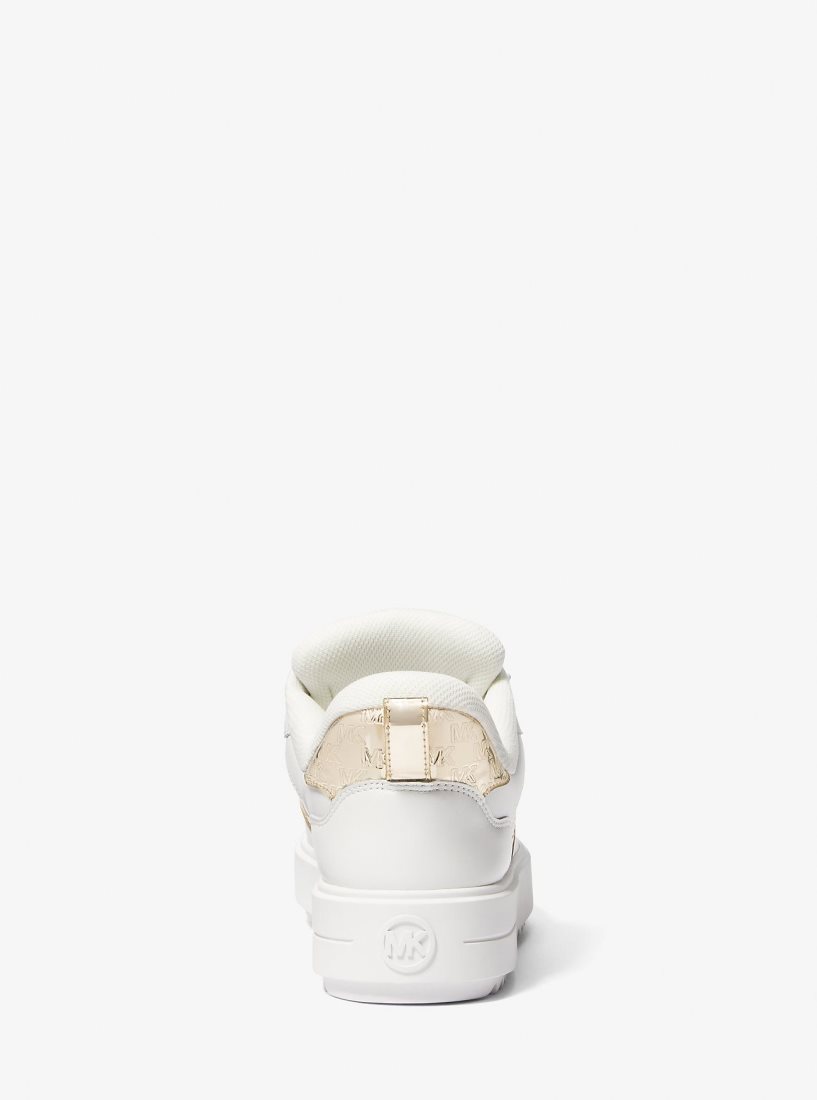 Michael Kors Rumi Leather and Logo-Embossed Metallic Platform Sneakers Sneakers Damen Gold | GNIDXM093