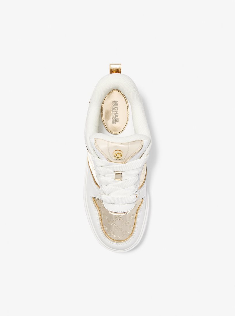 Michael Kors Rumi Leather and Logo-Embossed Metallic Platform Sneakers Sneakers Damen Gold | GNIDXM093