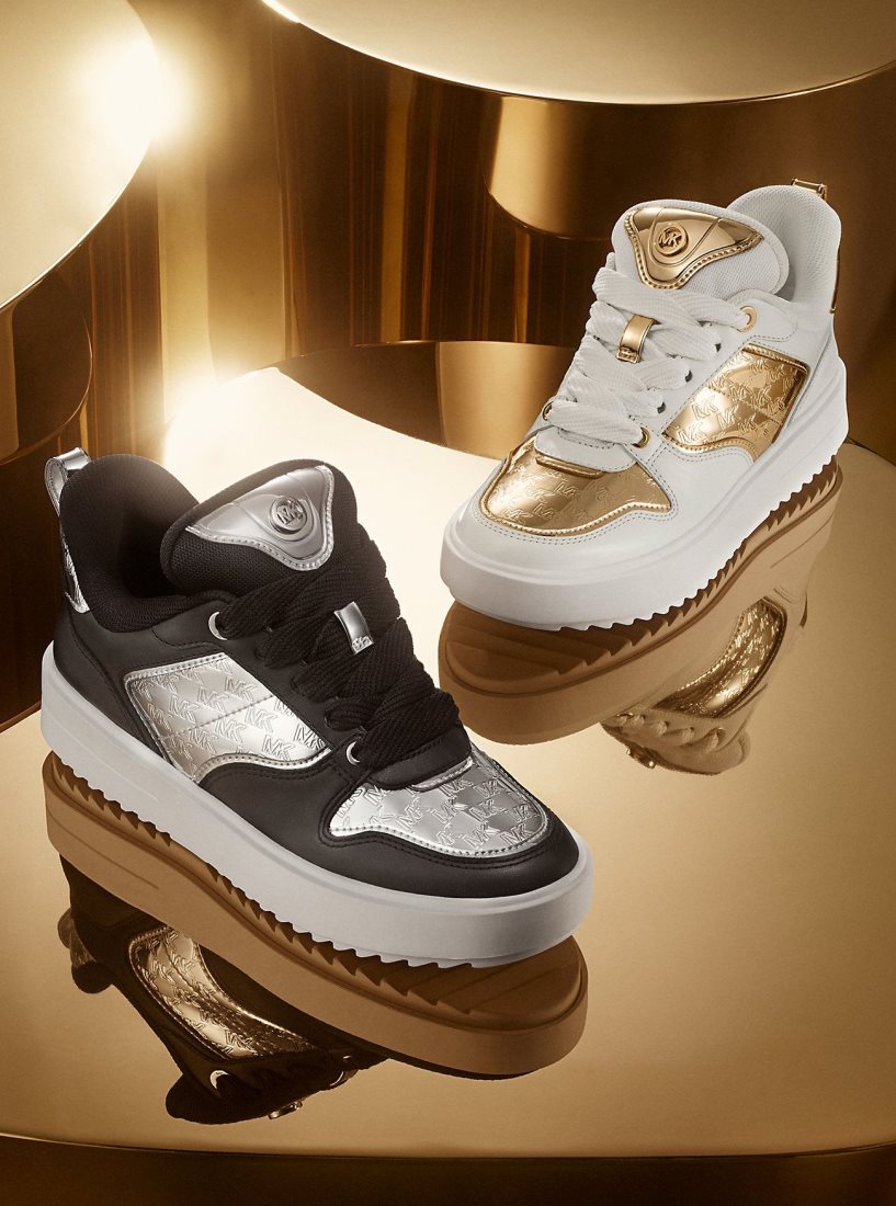 Michael Kors Rumi Leather and Logo-Embossed Metallic Platform Sneakers Sneakers Damen Gold | GNIDXM093