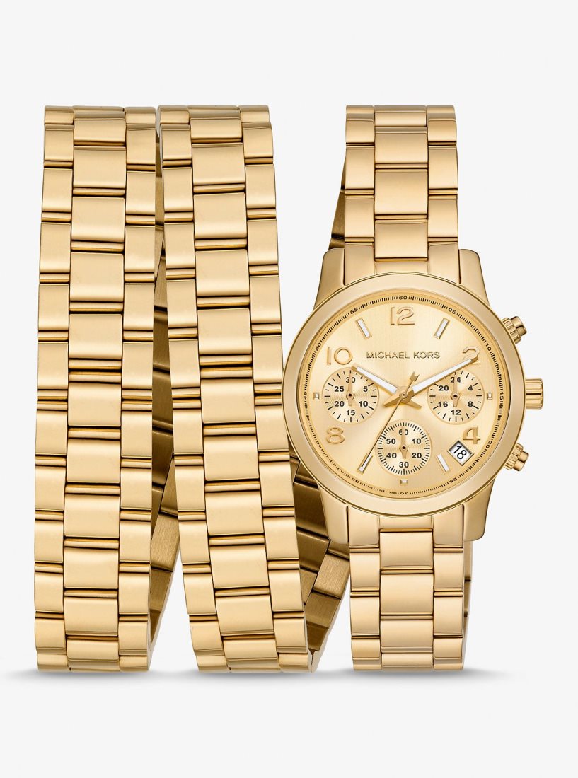 Michael Kors Runway 18K Gold-Plated Stainless Steel Triple Wrap Watch Stainless Damen Gold | TGZWYJ138