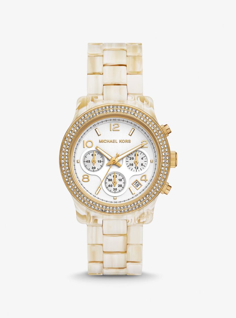 Michael Kors Runway Pave Gold-Tone and Acetate Watch Gold-tone Damen Alabaster | UJZRTB613