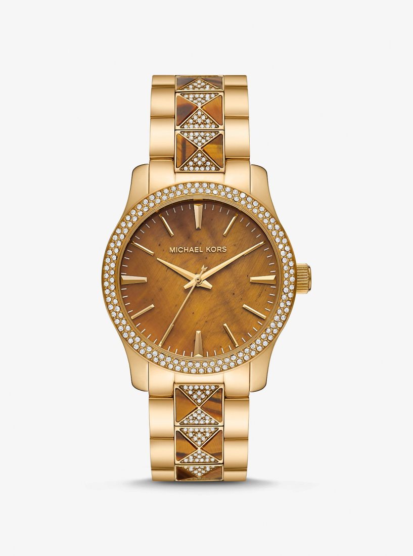 Michael Kors Runway Pave Gold-Tone and Tiger's Eye Watch Gold-tone Damen Gold | ZJLUMY705