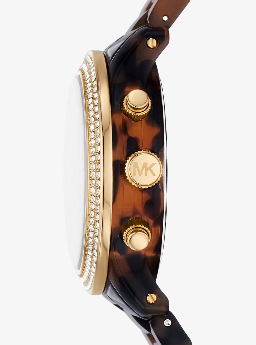 Michael Kors Runway Pave Gold-Tone and Tortoiseshell Acetate Watch Gold-tone Damen Tortoise | QCSKFU026