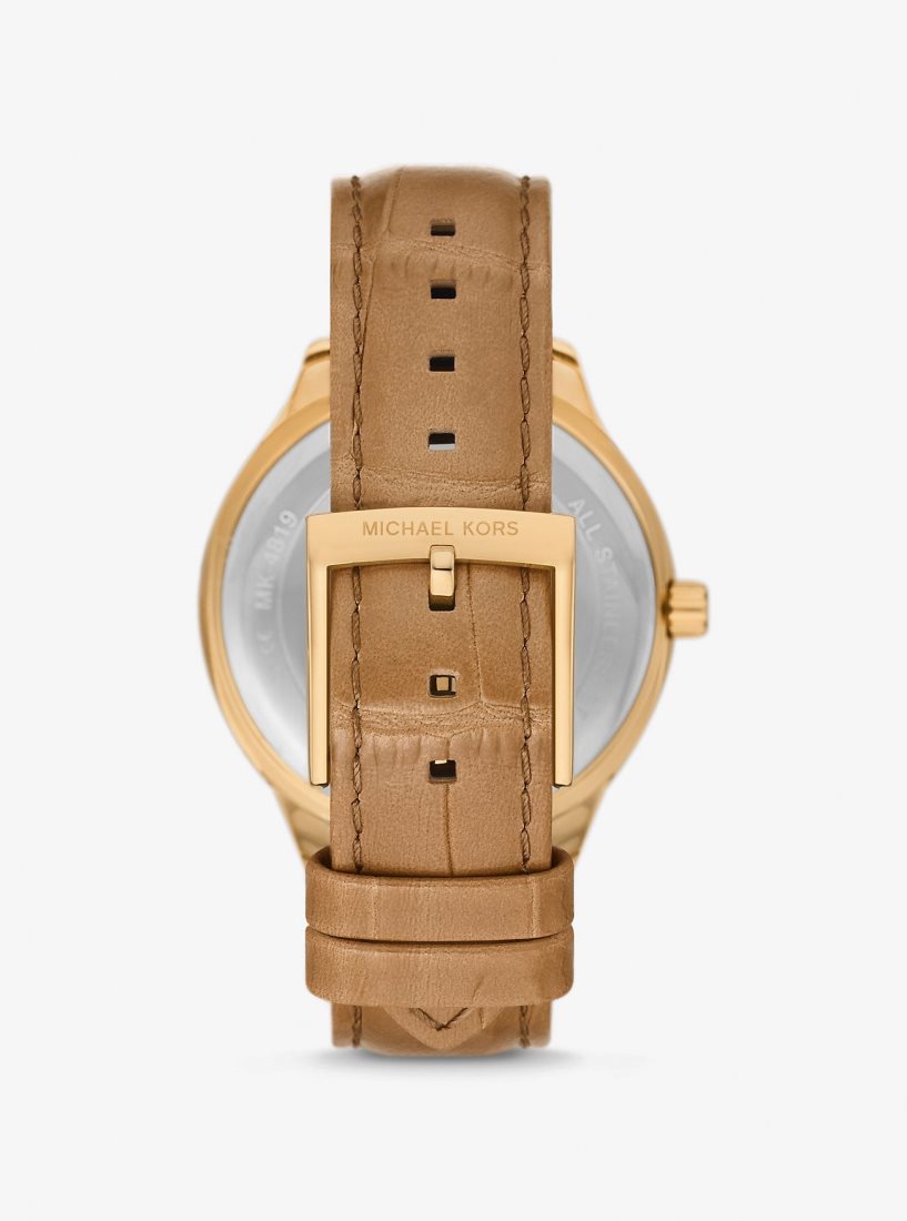 Michael Kors Sage Pave Gold-Tone and Crocodile Embossed Leather Watch Gold-tone Damen Peanut | GEVIJD485