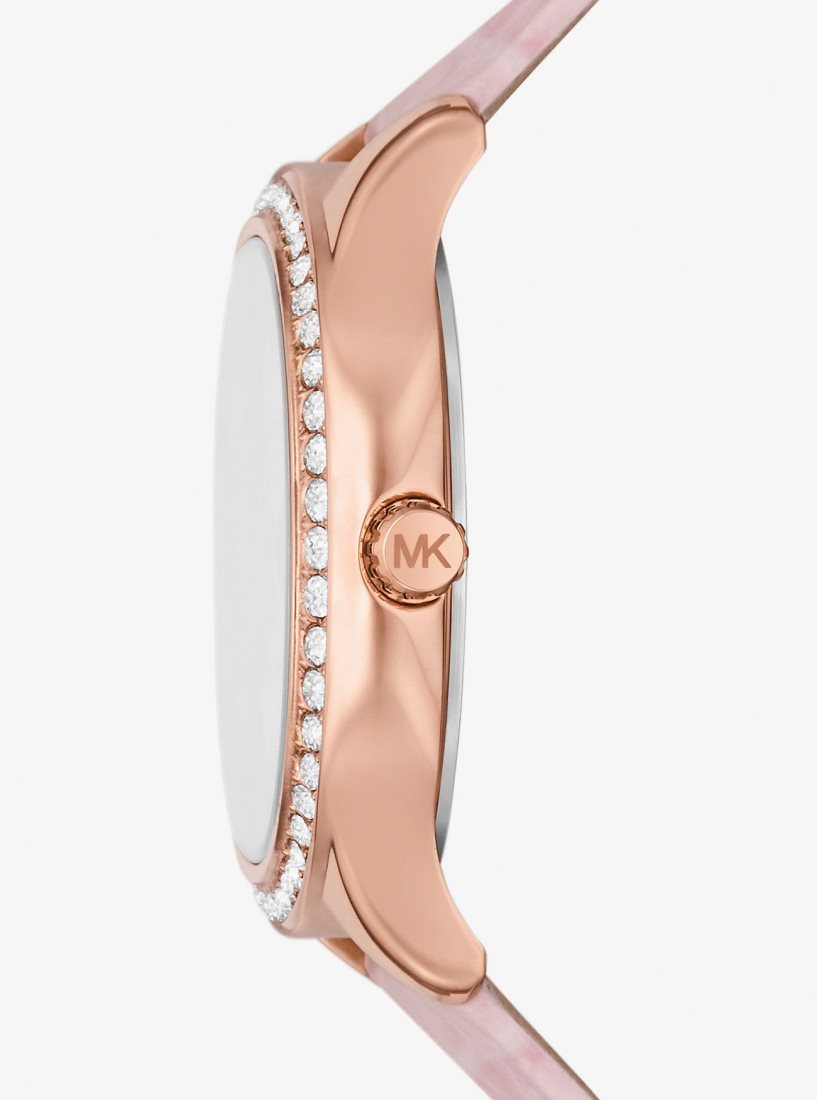 Michael Kors Sage Pave Rose Gold-Tone and Crocodile Embossed Leather Watch Gold-tone Damen Rosa | OBDRIH105