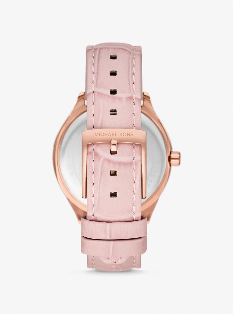 Michael Kors Sage Pave Rose Gold-Tone and Crocodile Embossed Leather Watch Gold-tone Damen Rosa | OBDRIH105
