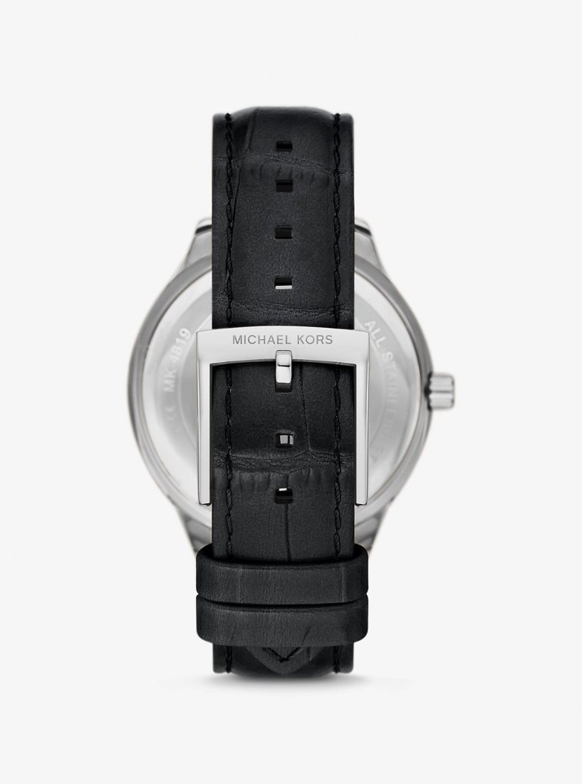Michael Kors Sage Pave Silver-Tone and Crocodile Embossed Leather Watch Silver-tone Damen Schwarz | BJUNDH649