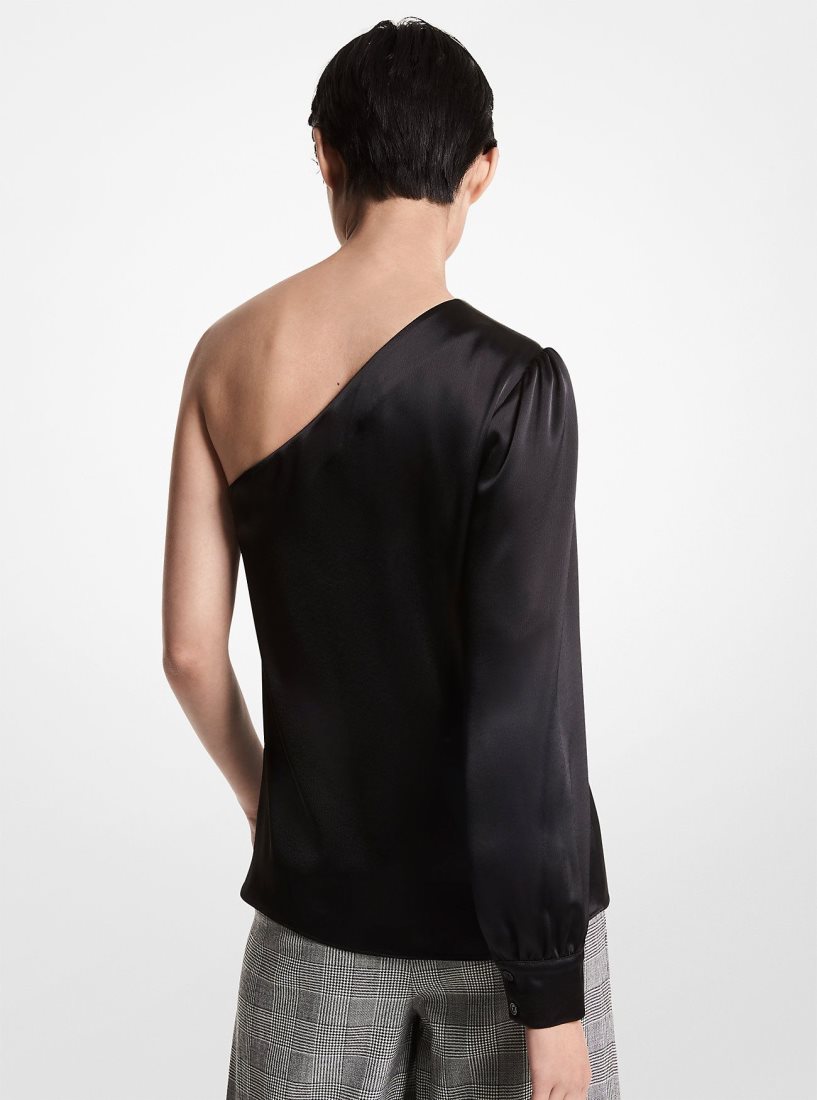 Michael Kors Satin One-Shoulder Top Oberteile Damen Schwarz | PZFSMC534