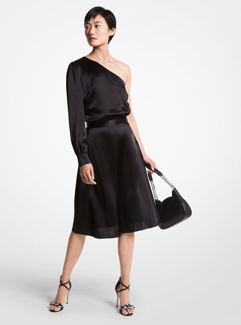Michael Kors Satin One-Shoulder Top Oberteile Damen Schwarz | PZFSMC534